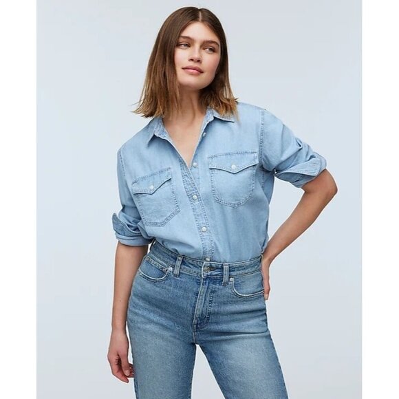 Madewell Denim Western Button-Up Shirt in Landrea Wash sz XXS - Picture 1 of 8